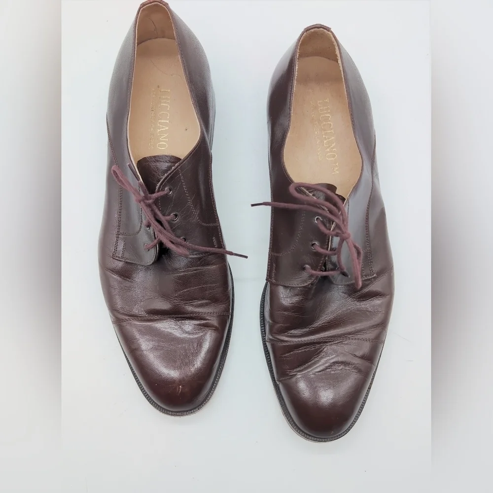 Elegant Lucciano Italy Sz 9 Brown Leather Men's Cap Toe Shoes